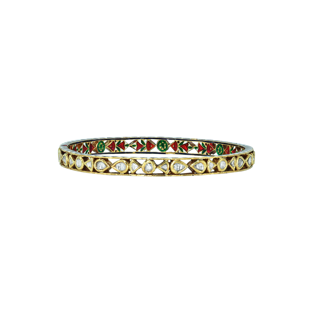 Polki Bangle with Red Enamel Details